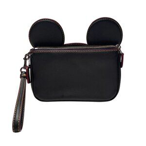 Coach 2017 X Disney Mickey Mouse Ears Black Leather Wristlet Handbag Limited Edi